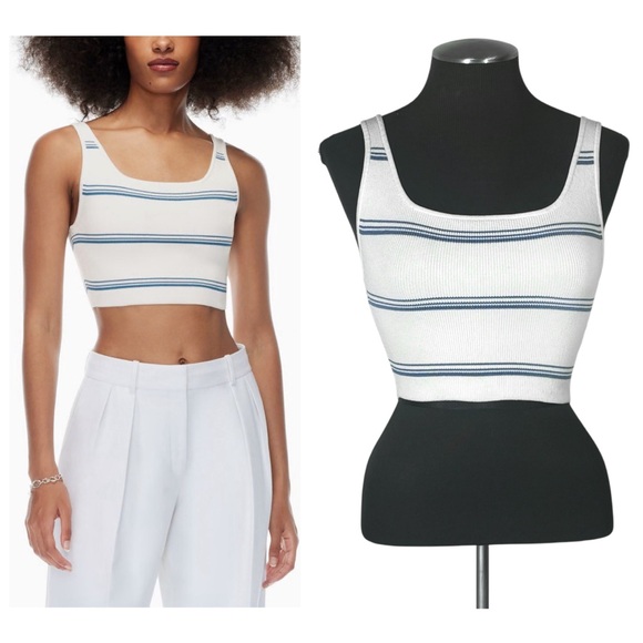 🆕 Babaton – Striped Sculpt Knit Pullover Square Neck Crop Top – Small - Picture 1 of 11
